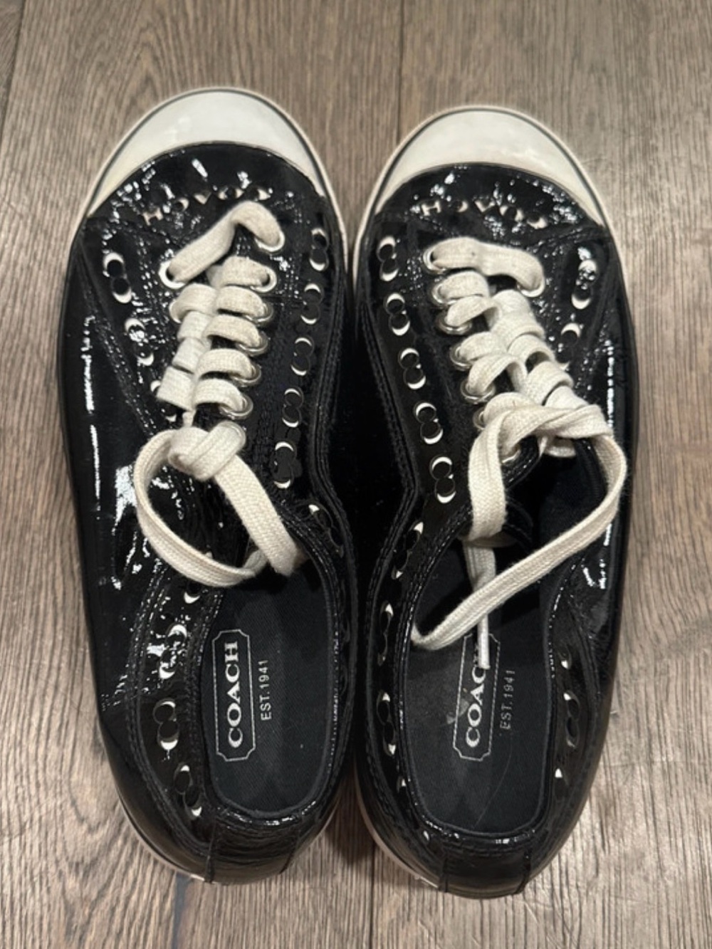 Coach Women’s Black Patent Lace-Up Sneakers - Picture 2 of 7